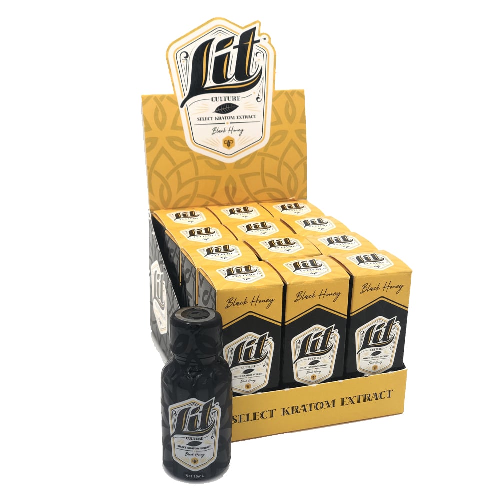 Lit Culture Black Honey Kratom Liquid Shot – display box 15ml 12 bottles