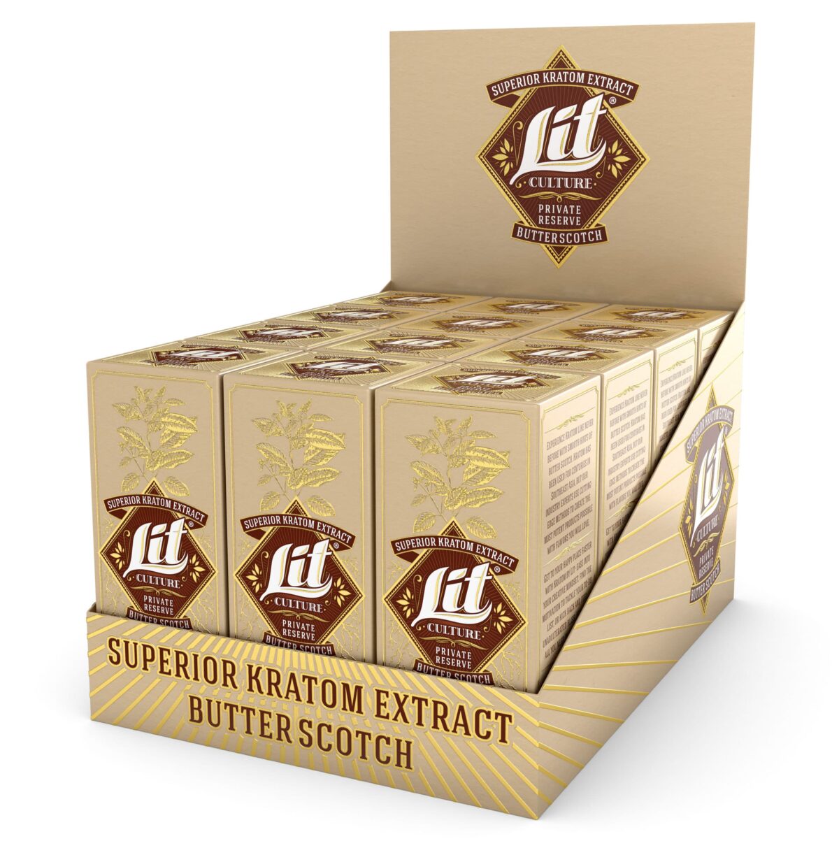 Lit Culture Butterscotch Kratom Liquid Shot – display box 15ml 12 bottles