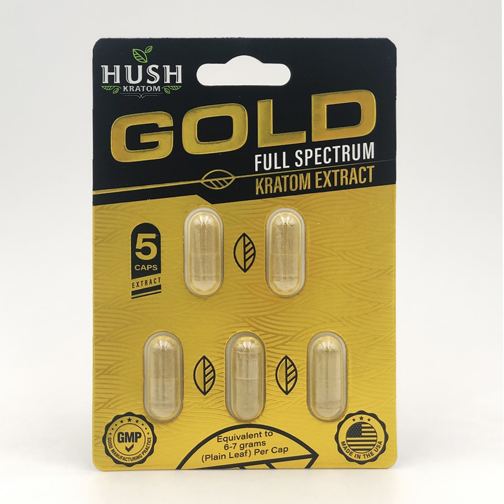 HUSH GOLD Kratom Extract Capsules – 5 count