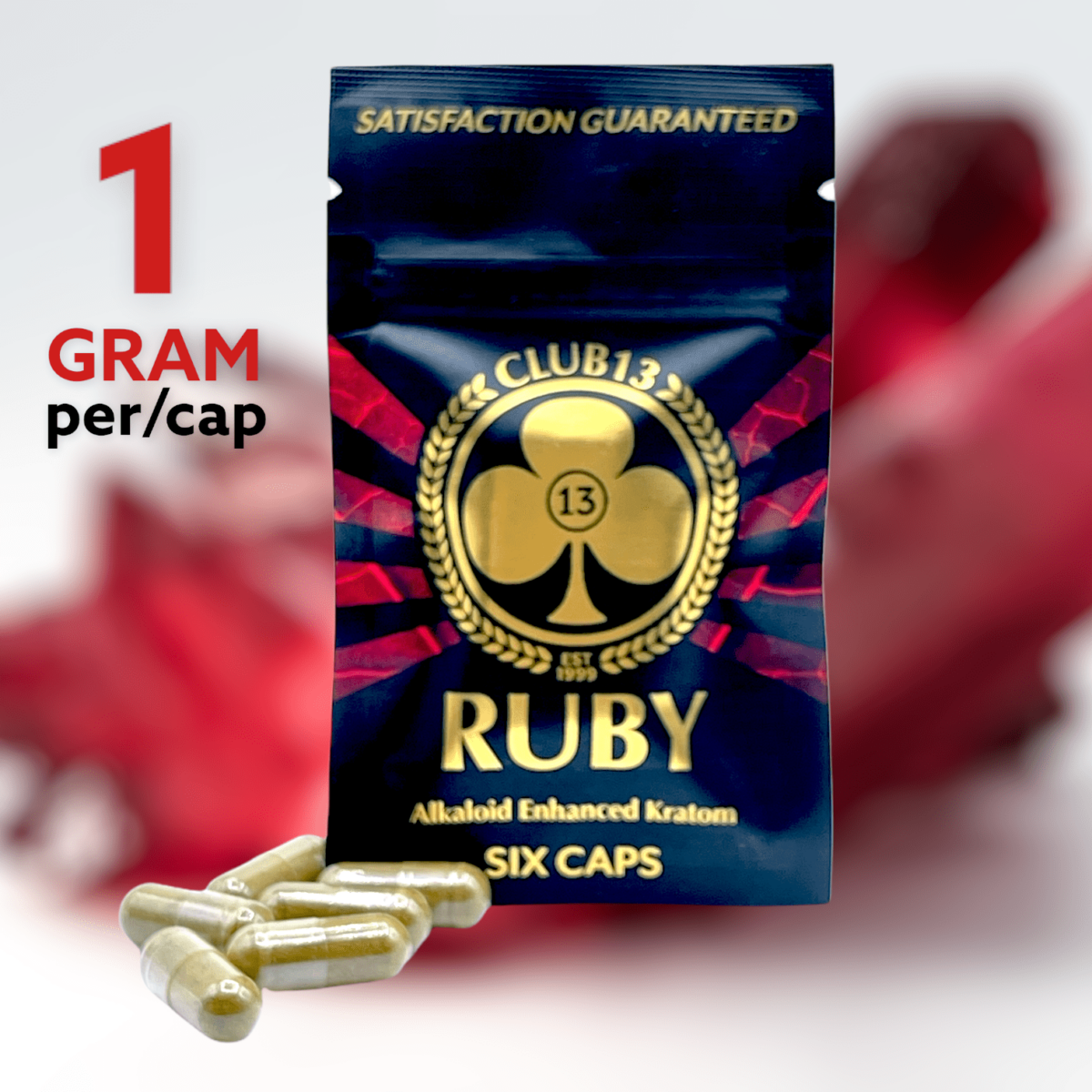 Club 13 Enhanced RUBY Maeng Da Extract Kratom Capsules – 6 count