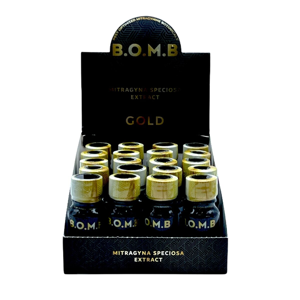 BOMB Gold Kratom Extract Liquid Shot – 10 ml 16 bottles
