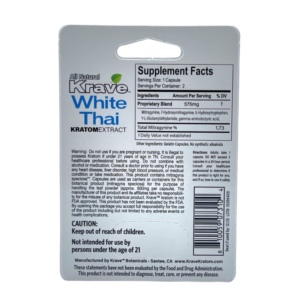 Krave Exotic White Thai Kratom Extract Capsules – 2 count