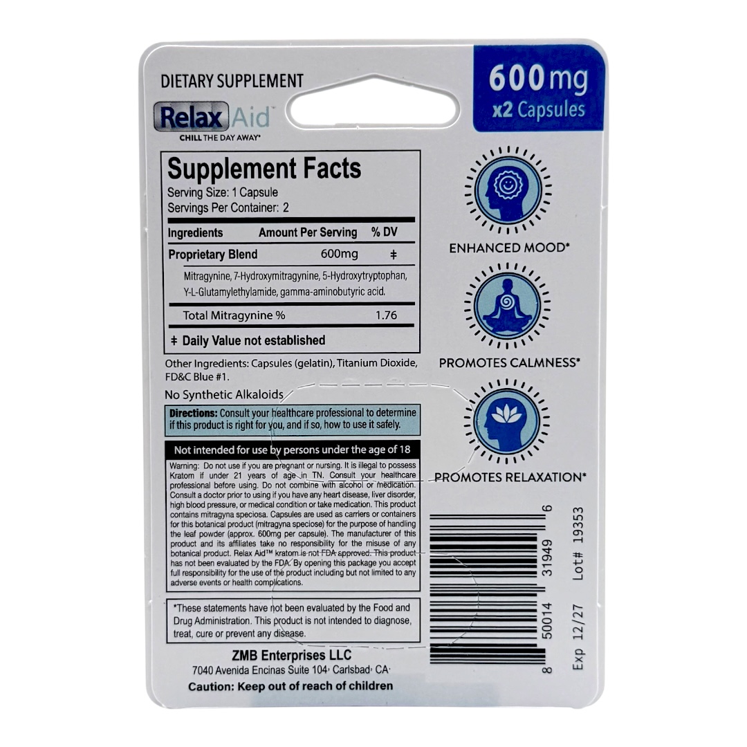 Relax Aid Proprietary Blend Capsule 600mg 2ct