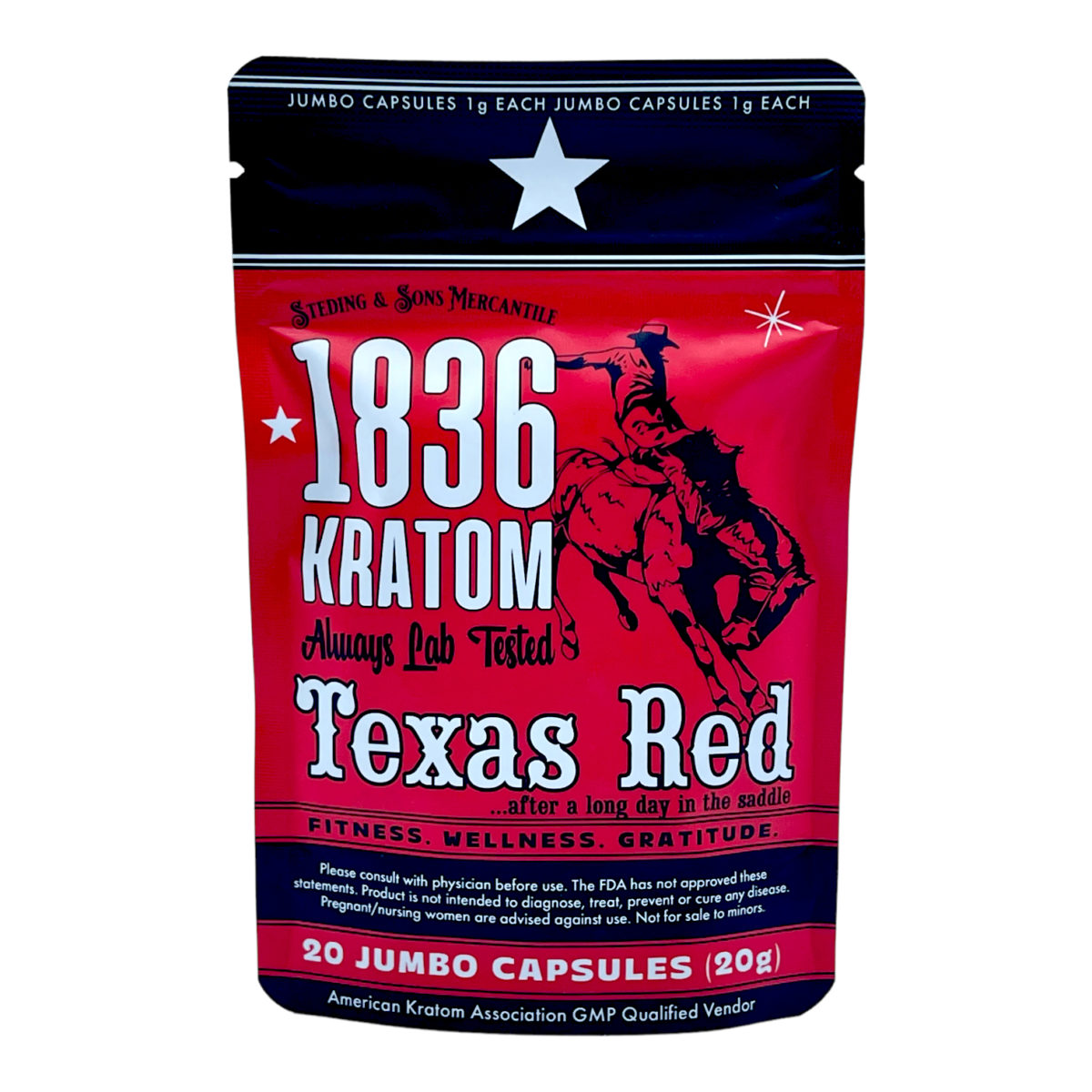1836 Kratom Red Maeng Da Texas Kratom Jumbo Capsules