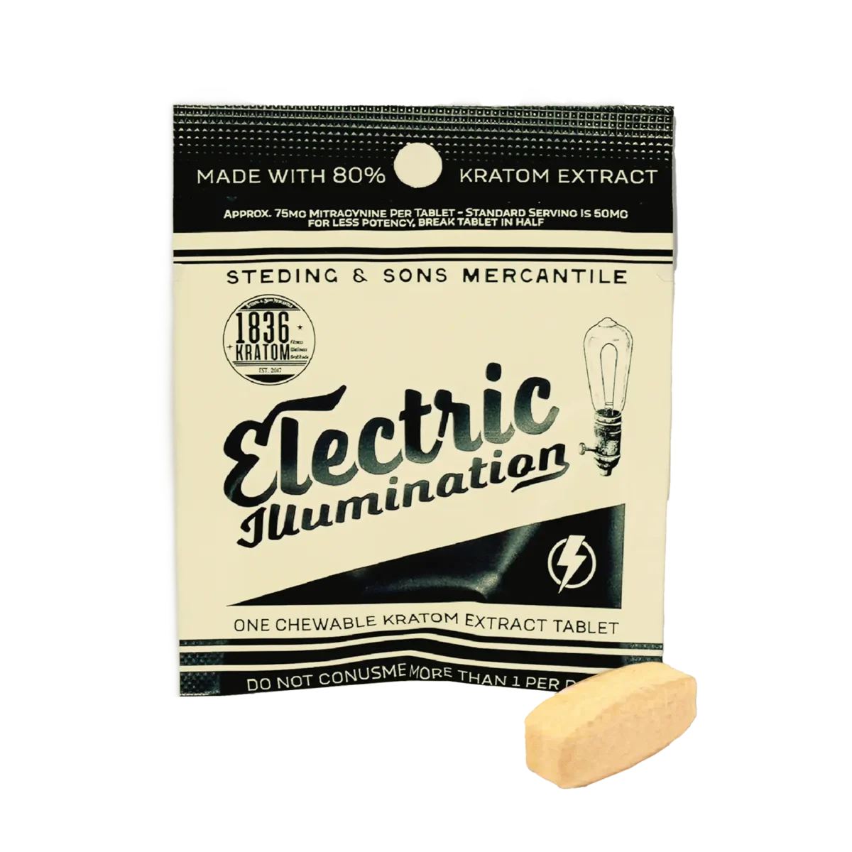 1836 Kratom White Electric Illumination Chewable Extract Tablets
