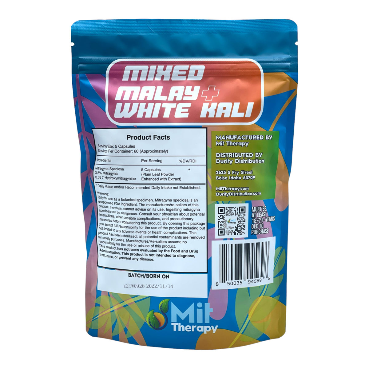 MIT Therapy Extract Enhanced Kratom Capsules, Mixed Malay White Kali
