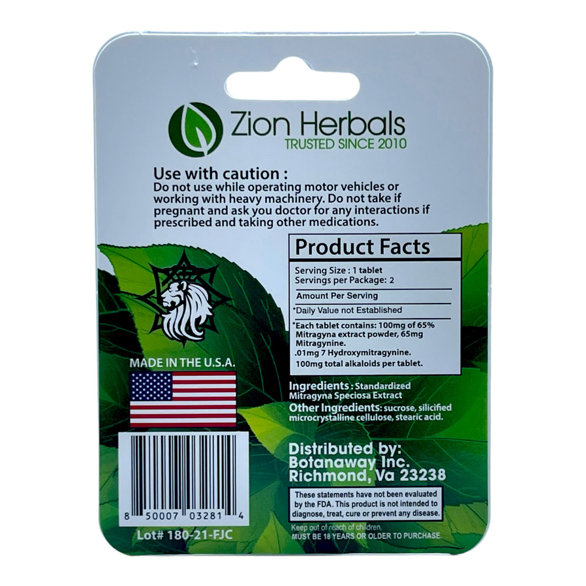 Zion Herbals 65 Salt Kratom Extract Tablets – 2 count
