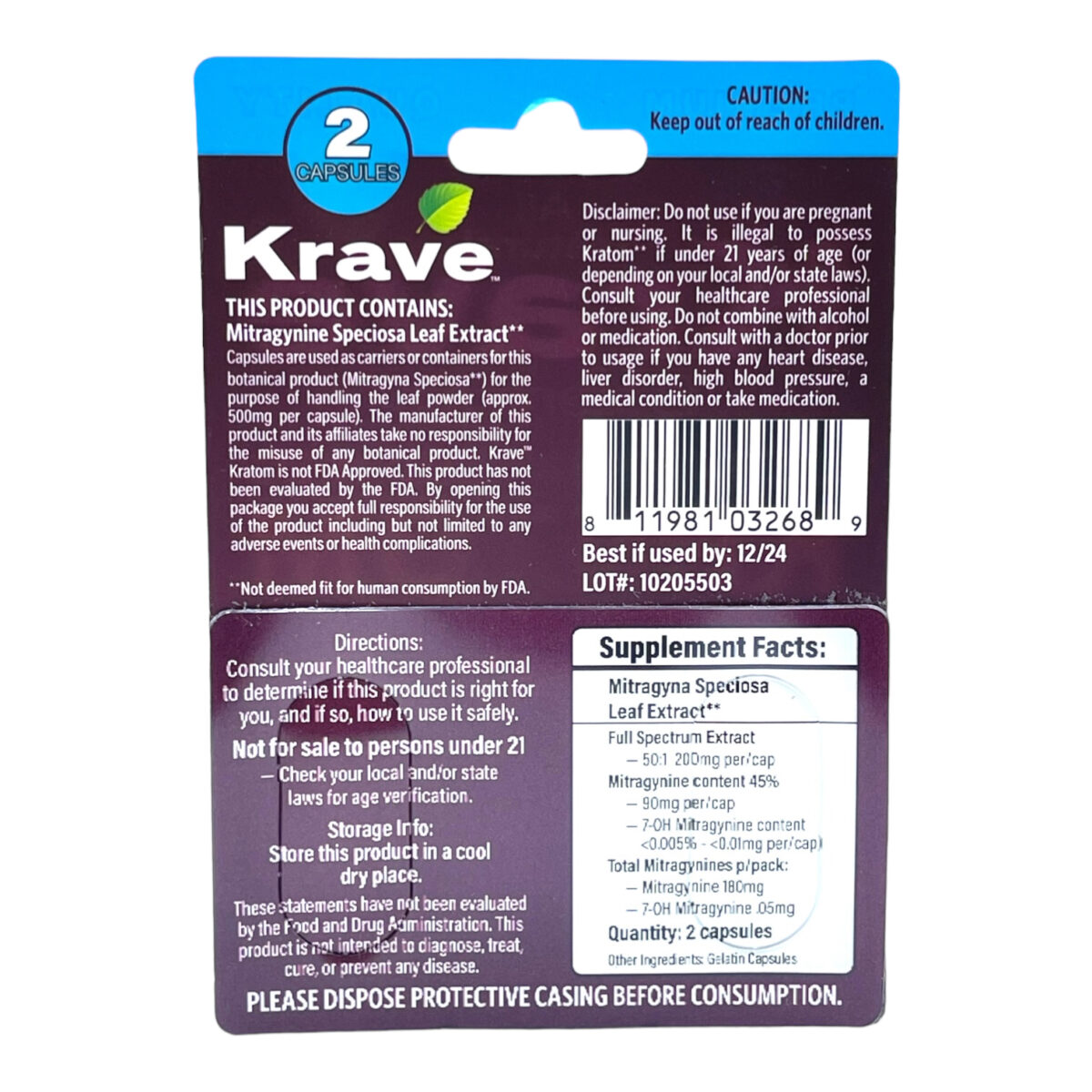 Krave Botanicals Ultra Enhanced Indo Kratom Extract PM – 2ct