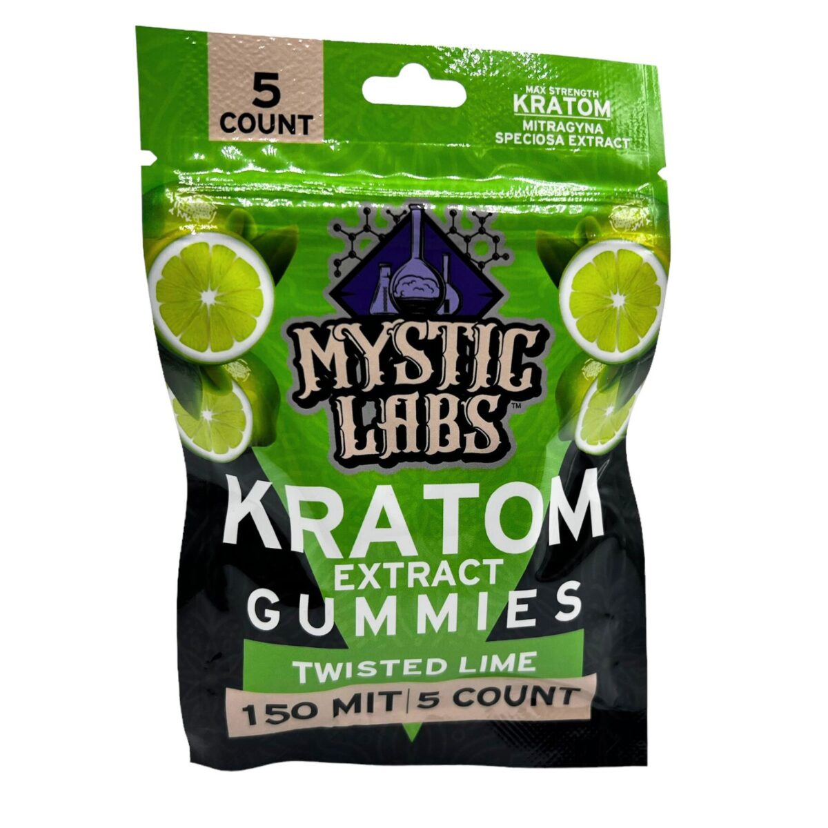 Mystic Labs Kratom Gummies, Twisted Lime – 5 Count  (150 MIT)