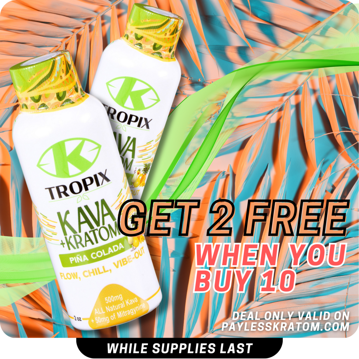 K-Tropix Kratom and Kava Shot Pina Colada 500mg DEAL