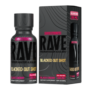 Rave Kratom Blacked Out Shot, 250mg, 30mL – Black Cherry