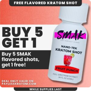 SMAK Nano Kratom Shot in Fruit Punch Flavor DEAL BUY 5 GET 1