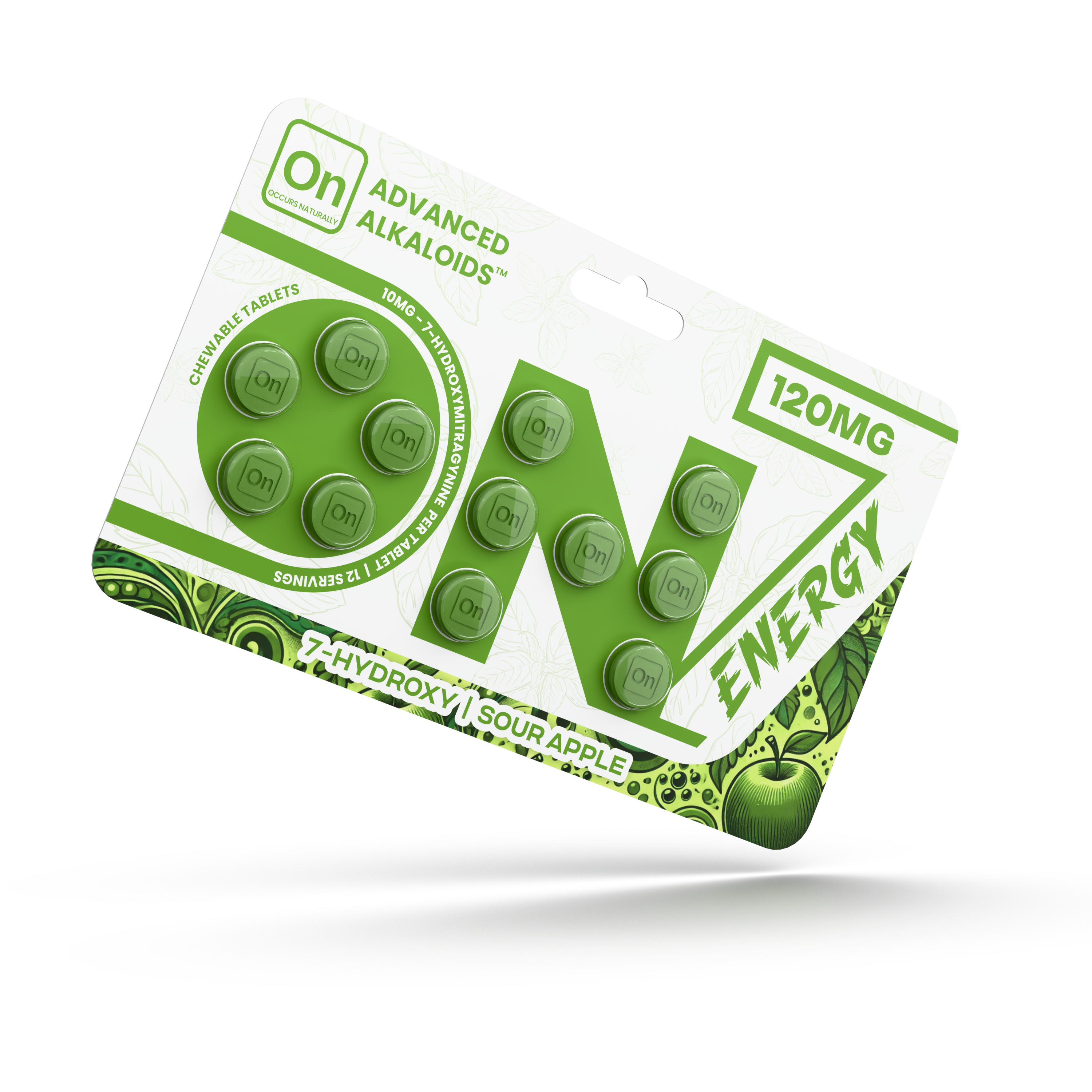 On7 7-OH Energy Tablets Sour Apple 120mg 12ct