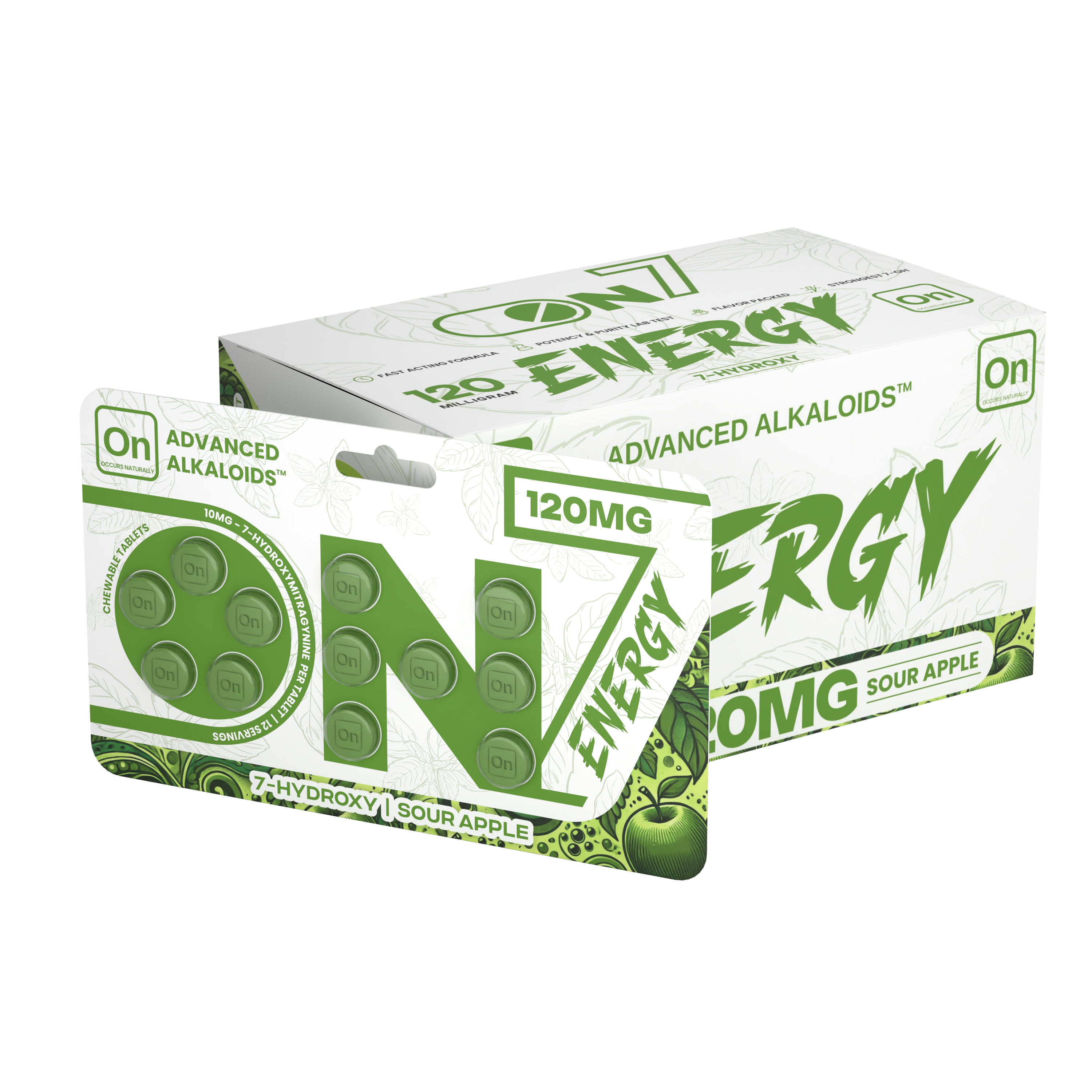 On7 7-OH Energy Tablets Sour Apple 120mg 12ct