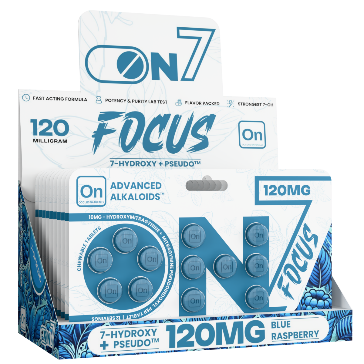 On7 7-OH+ Pseudo Focus Tablets Blue Raspberry 120mg