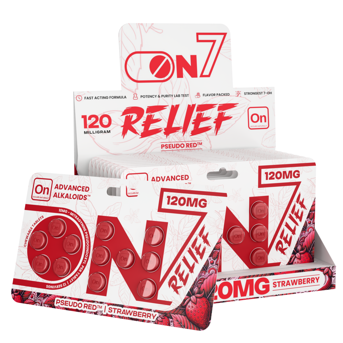 On7 Pseudo Red Relief Tablets Strawberry 120mg