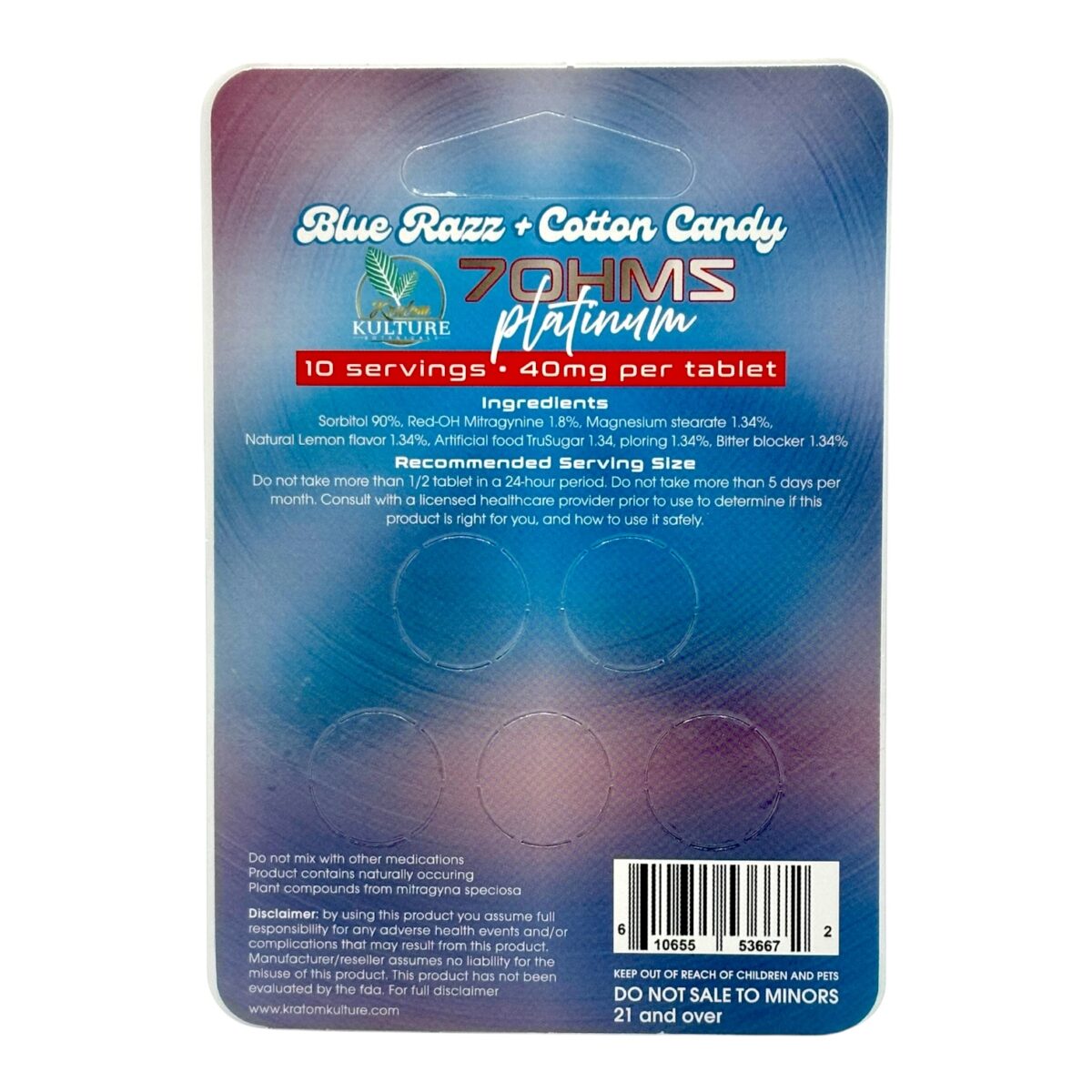 Kratom Kulture 7OHMZ Platinum 40mg – Blue Razz Cotton Candy