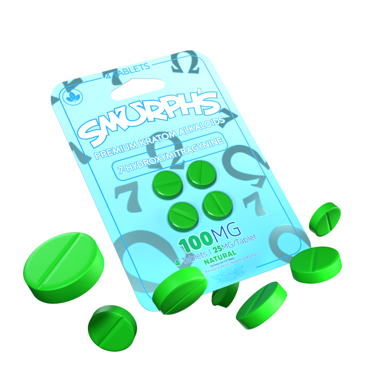 Smurph’s 7-Oh Flavored Kratom Extract Tablets 25mg