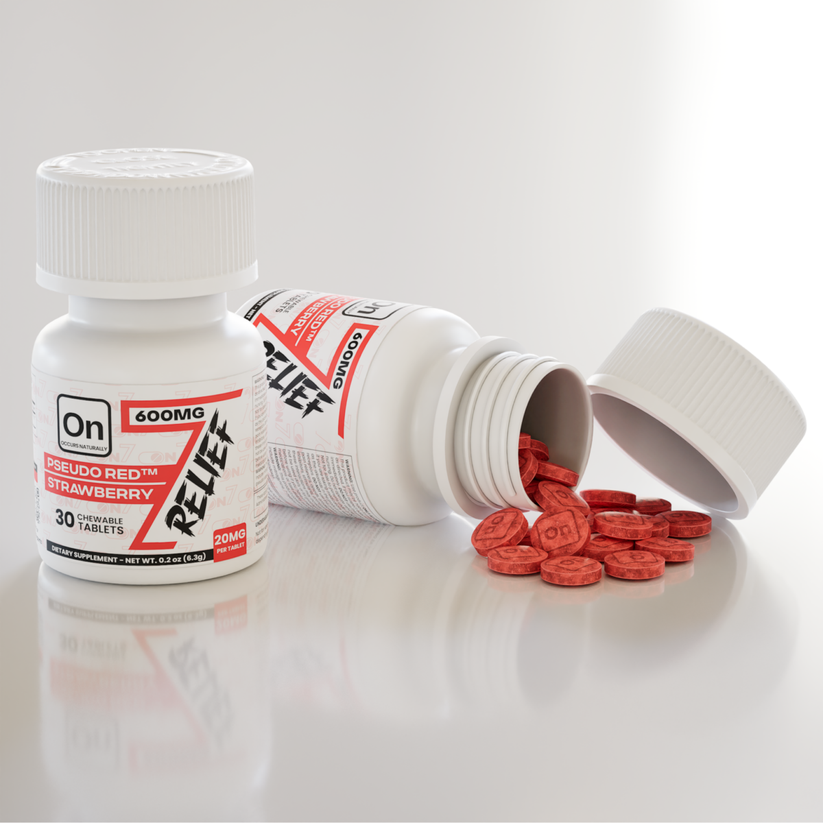 On7 Pseudo Red Relief Chewable Tablets Strawberry