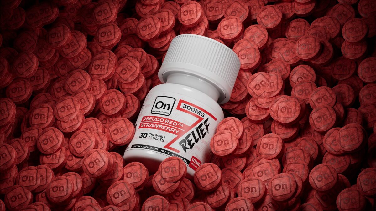 On7 Pseudo Red Relief Chewable Tablets Strawberry