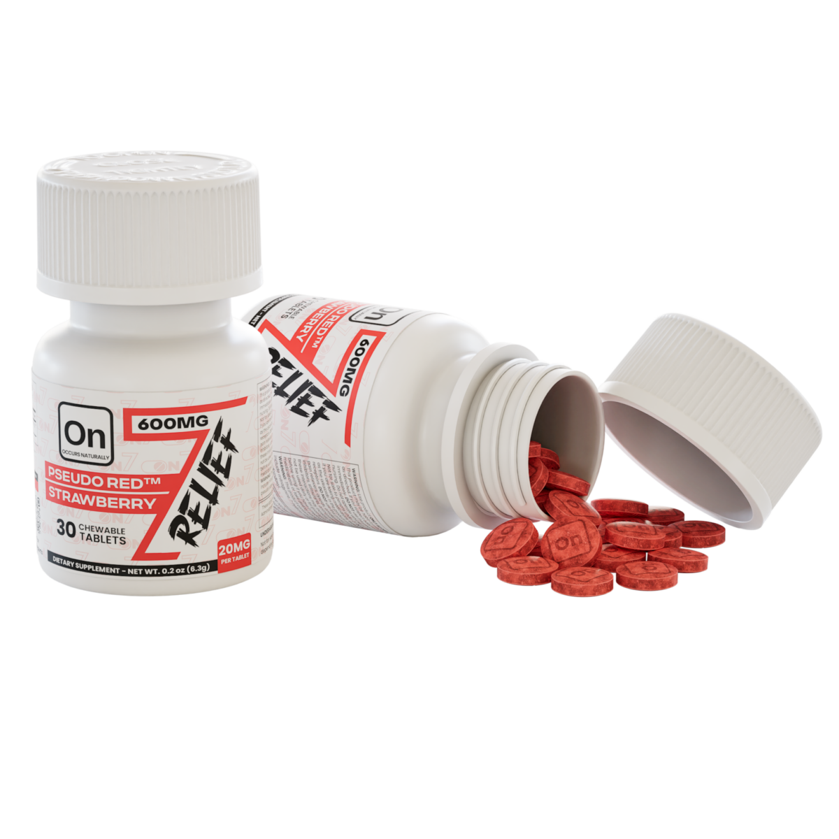 On7 Pseudo Red Relief Chewable Tablets Strawberry