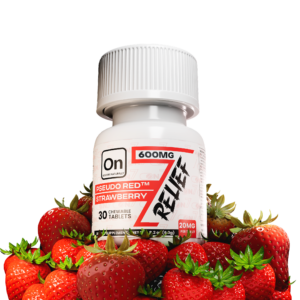 On7 Pseudo Red Relief Chewable Tablets Strawberry