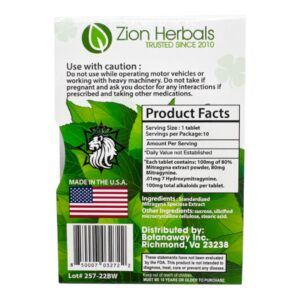 Zion Herbals Lucky 80 Kratom Extract Tablets