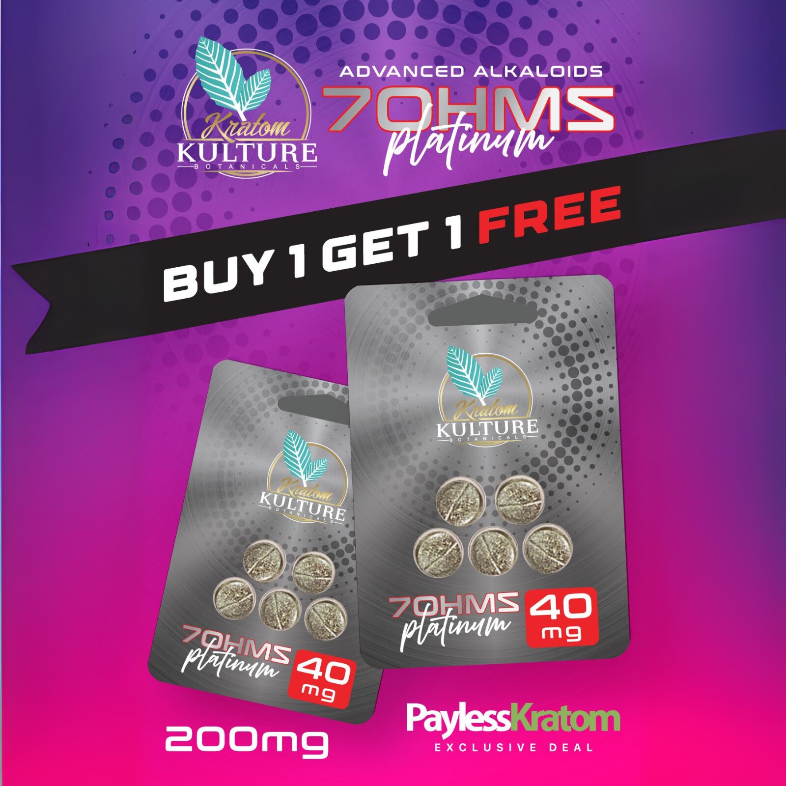 Kratom Kulture 7OHMZ Platinum Tablets 40mg (BOGO) | Image 1 | Kratom Kulture 7OHMZ Platinum Tablets 40mg (BOGO)