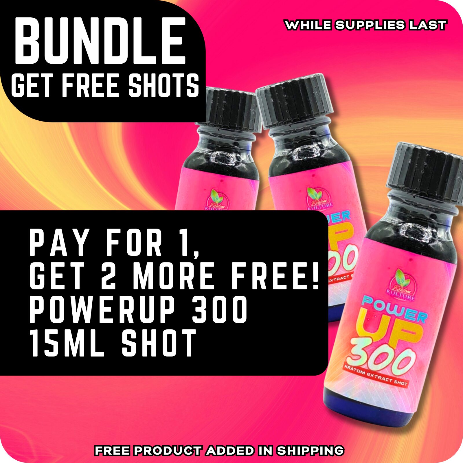 Kratom Kulture Kratom Extract Shot Power UP 300mg 15mL (3 For 1)