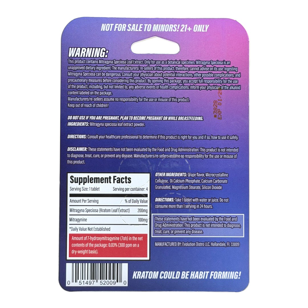 KShot Tabs Flavored Kratom Tablets 200mg x 4ct