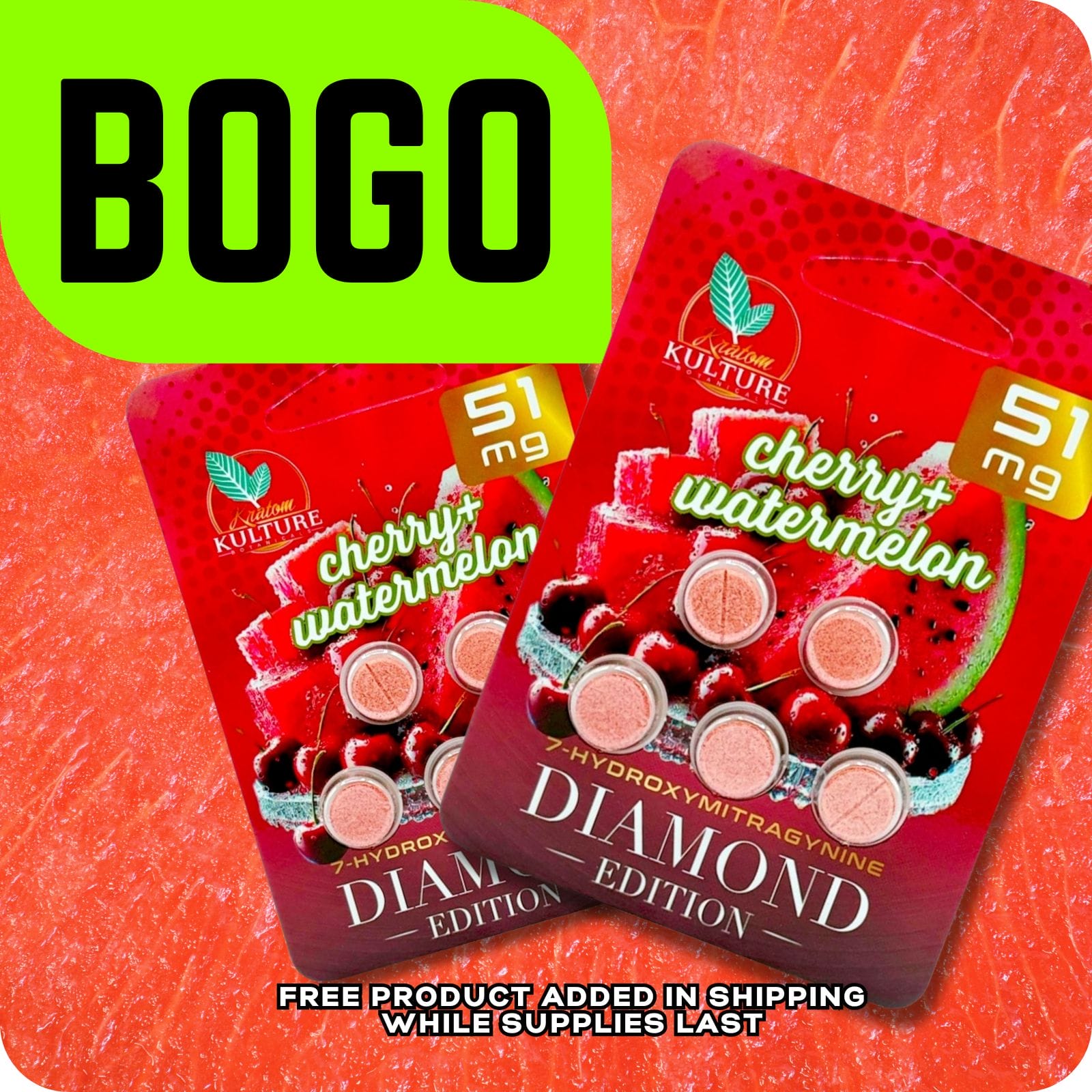Kratom Kulture 7OH Diamond Cherry Watermelon 51mg x 5ct (BOGO)
