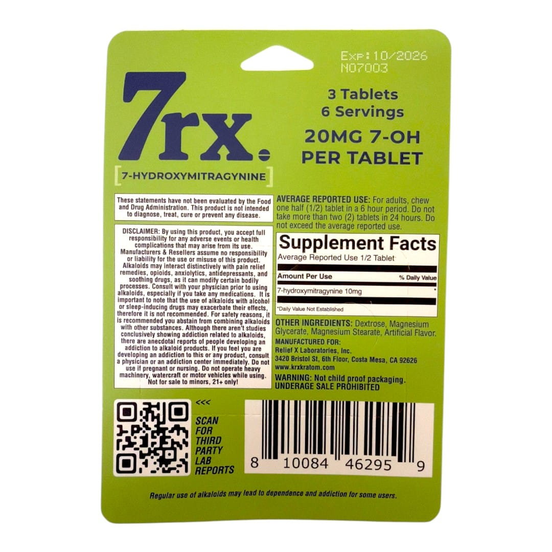 7rx 7-OH Kratom Tablets 20mg x 3ct | Image 2 | 7rx 7-OH Kratom Tablets 20mg x 3ct