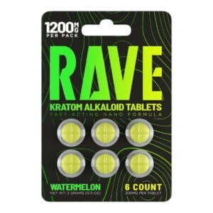 Rave Nano Watermelon 1200MG Kratom Tablets, 200MG X 6CT