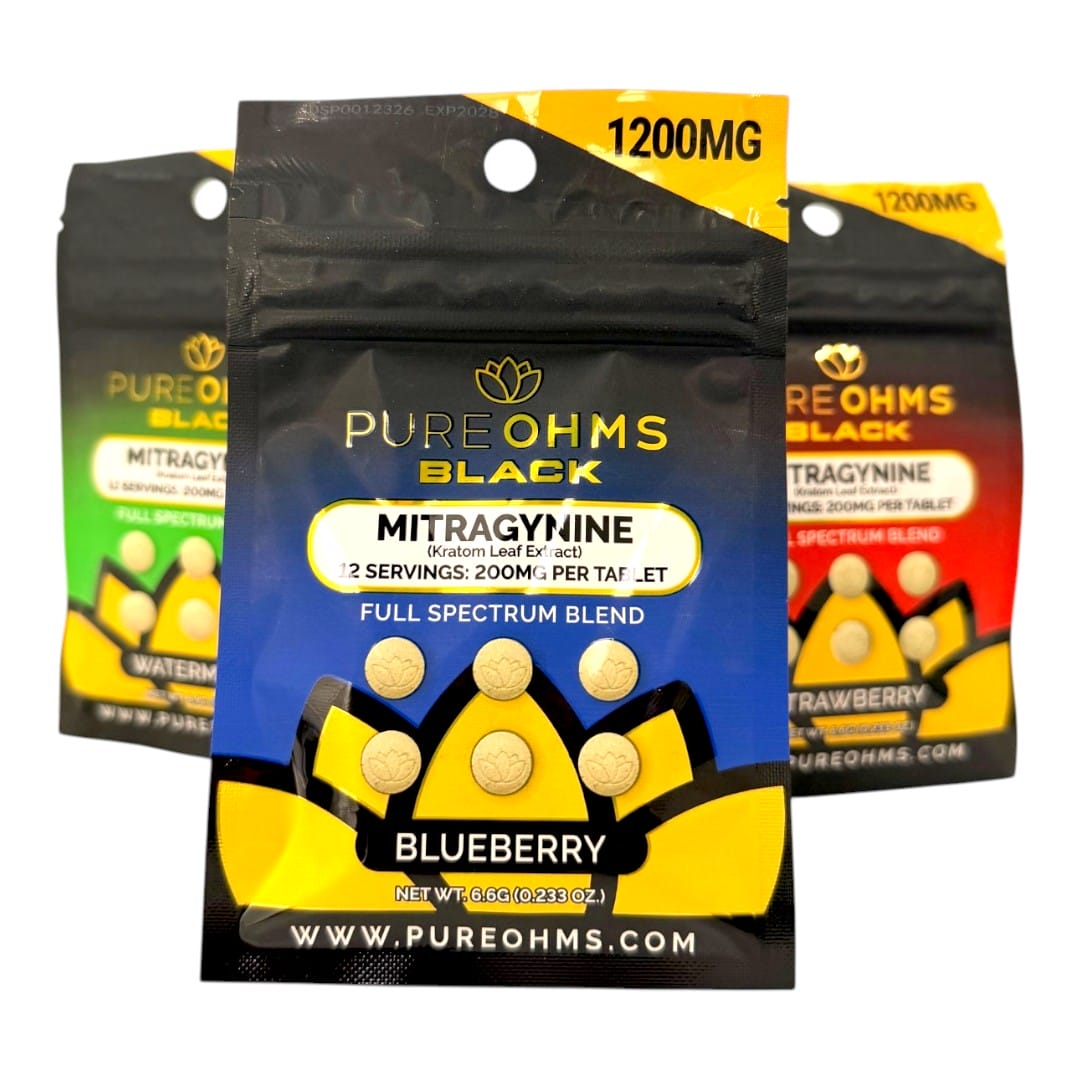 Pure OHMS Black Kratom Flavored Tablets 200mg x 6ct