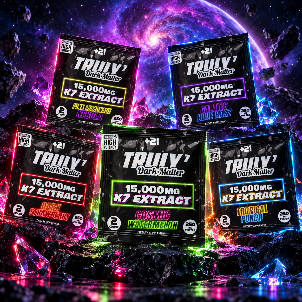 Truly - Dark Matter K7 Extract Tablets, 250mg x 2ct | Image 1 | Truly – Dark Matter K7 Extract Tablets, 250mg x 2ct